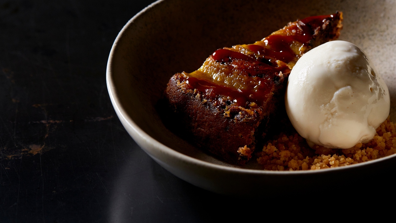 Warm Banana Cake, Baileys Ice Cream