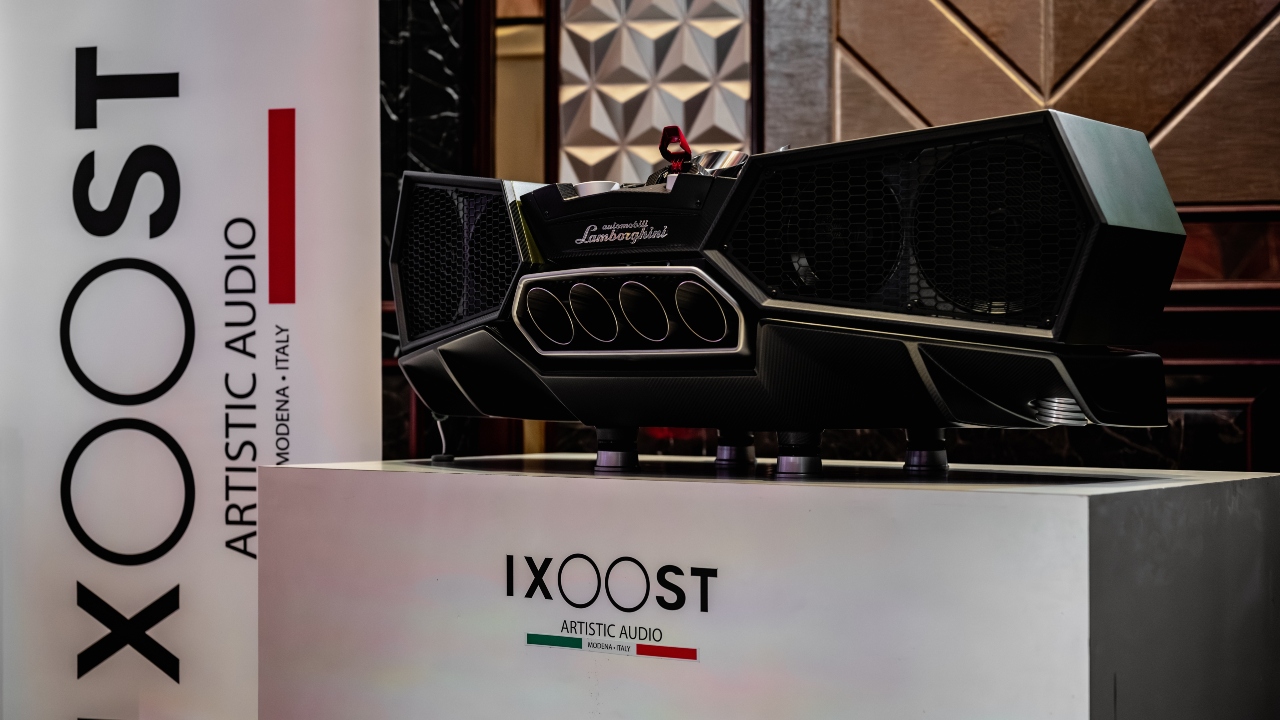 The iXoost Esavox, a high-end audio system created from an original Lamborghini exhaust.