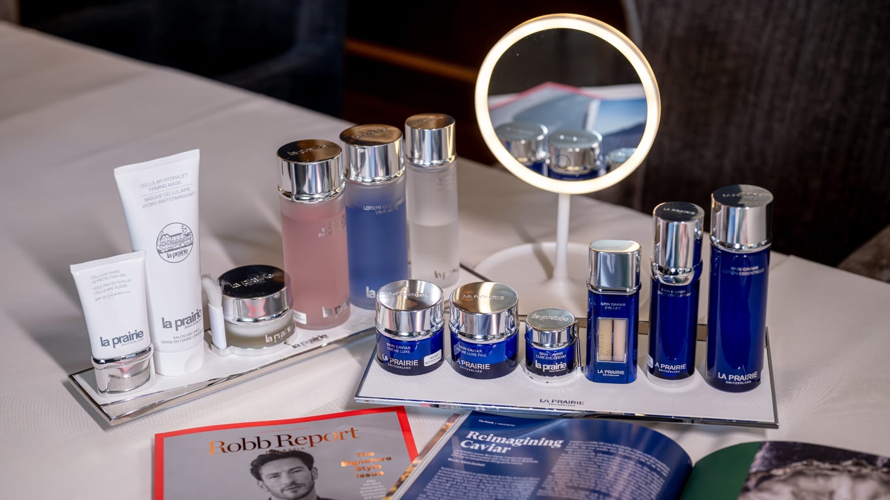La Prairie products on display including the Skin Caviar collection (on the right).