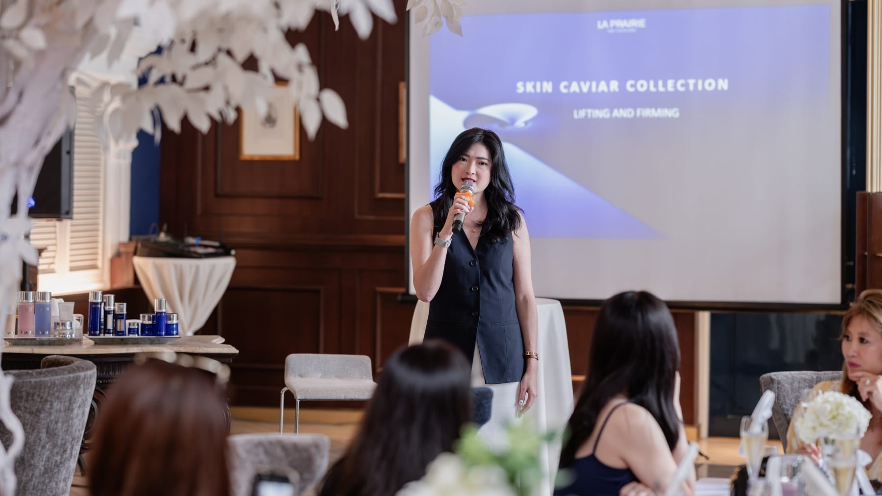 Cheryn Ho, general manager, luxury skincare, Luxasia Malaysia, speaking about the lifting and firming effects of the brand.